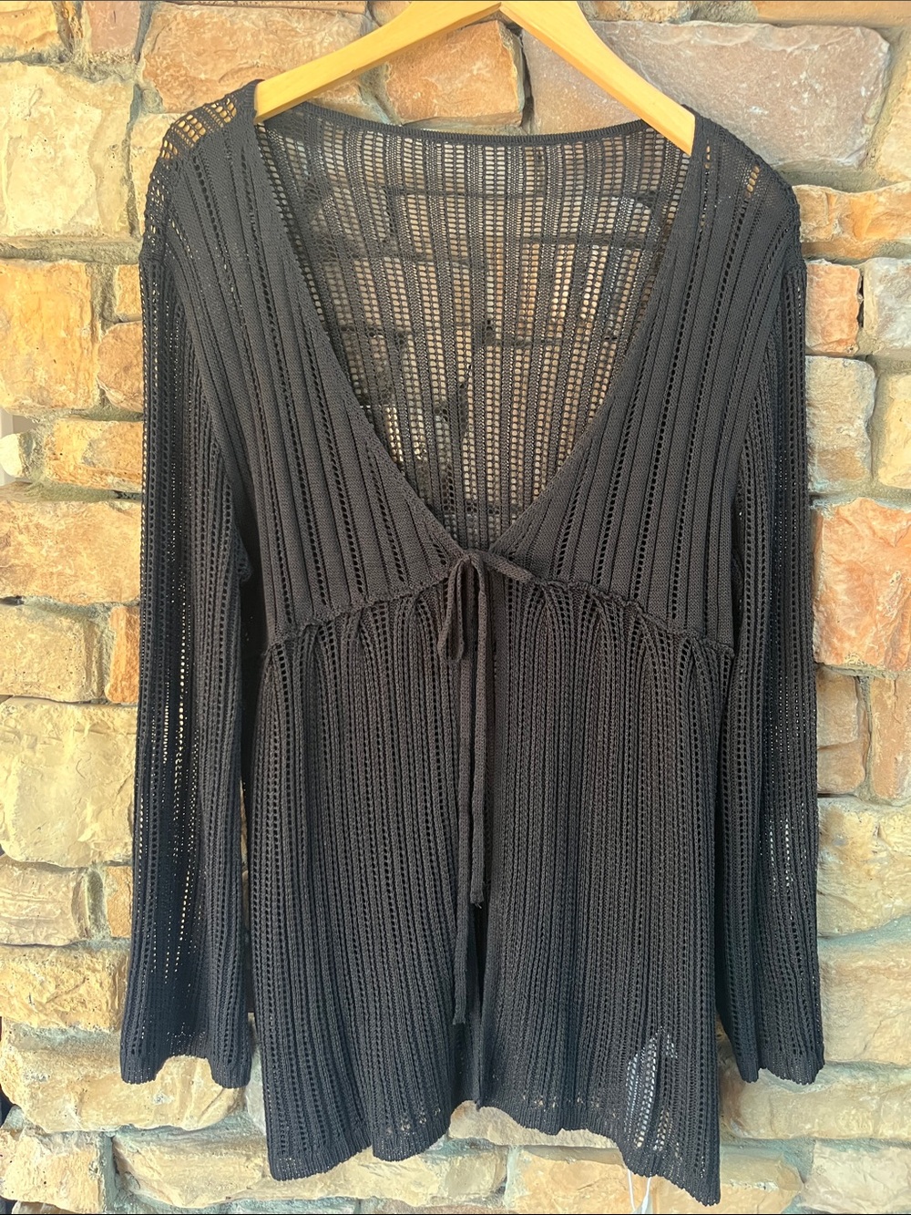 Black Crochet Tie-Front Women’s Top